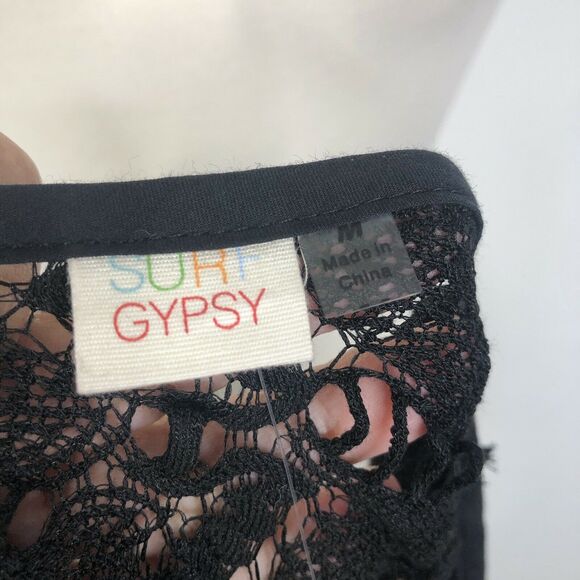 NEW Surf Gypsy Black Lace Open Front Long Sleeve Swim Cover Up Womens Medium - Picture 6 of 7